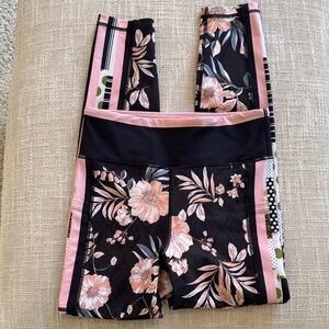 Johnny Was Black Leggings with Pink Floral Print